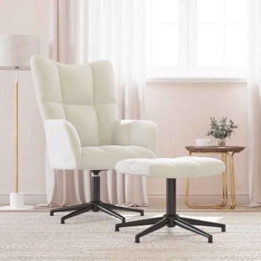 vidaXL Πολυθρόνα Relax Λευκό Κρεμ Βελούδινη με Σκαμπό 62x68x98cm 1 τεμ.
