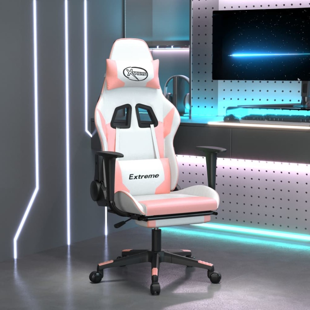vidaXL Καρέκλα Gaming με Υποπόδιο Λευκό και Ροζ από Συνθετικό Δέρμα 67x58x(118-128)cm 1 τεμ. vidaXL Καρέκλα Gaming με Υποπόδιο Λευκό και Ροζ από Συνθετικό Δέρμα 67x58x(118-128)cm 1 τεμ.
