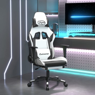 vidaXL Καρέκλα Gaming με Υποπόδιο Λευκό και Μαύρο από Συνθετικό Δέρμα 67x58x(118-128)cm 1 τεμ.