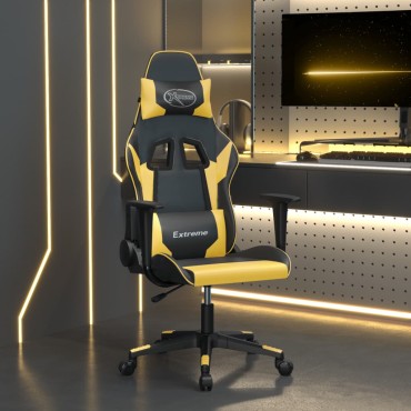vidaXL Καρέκλα Gaming Μασάζ Μαύρο/Χρυσό από Συνθετικό Δέρμα 66,5x61x(118-127,5)cm 1 τεμ.