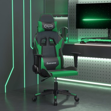 vidaXL Καρέκλα Gaming Μασάζ Μαύρο/Πράσινο από Συνθετικό Δέρμα 66,5x61x(118-127,5)cm 1 τεμ.