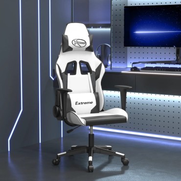 vidaXL Καρέκλα Gaming Μασάζ Λευκό/Μαύρο από Συνθετικό Δέρμα 66,5x61x(118-127,5)cm 1 τεμ.
