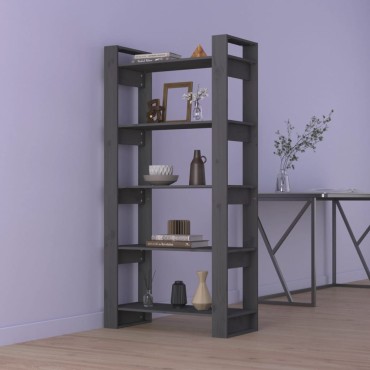 vidaXL Βιβλιοθήκη/Διαχωριστικό Χώρου Γκρι 80x35x160cm Μασίφ Ξύλο 1 τεμ.