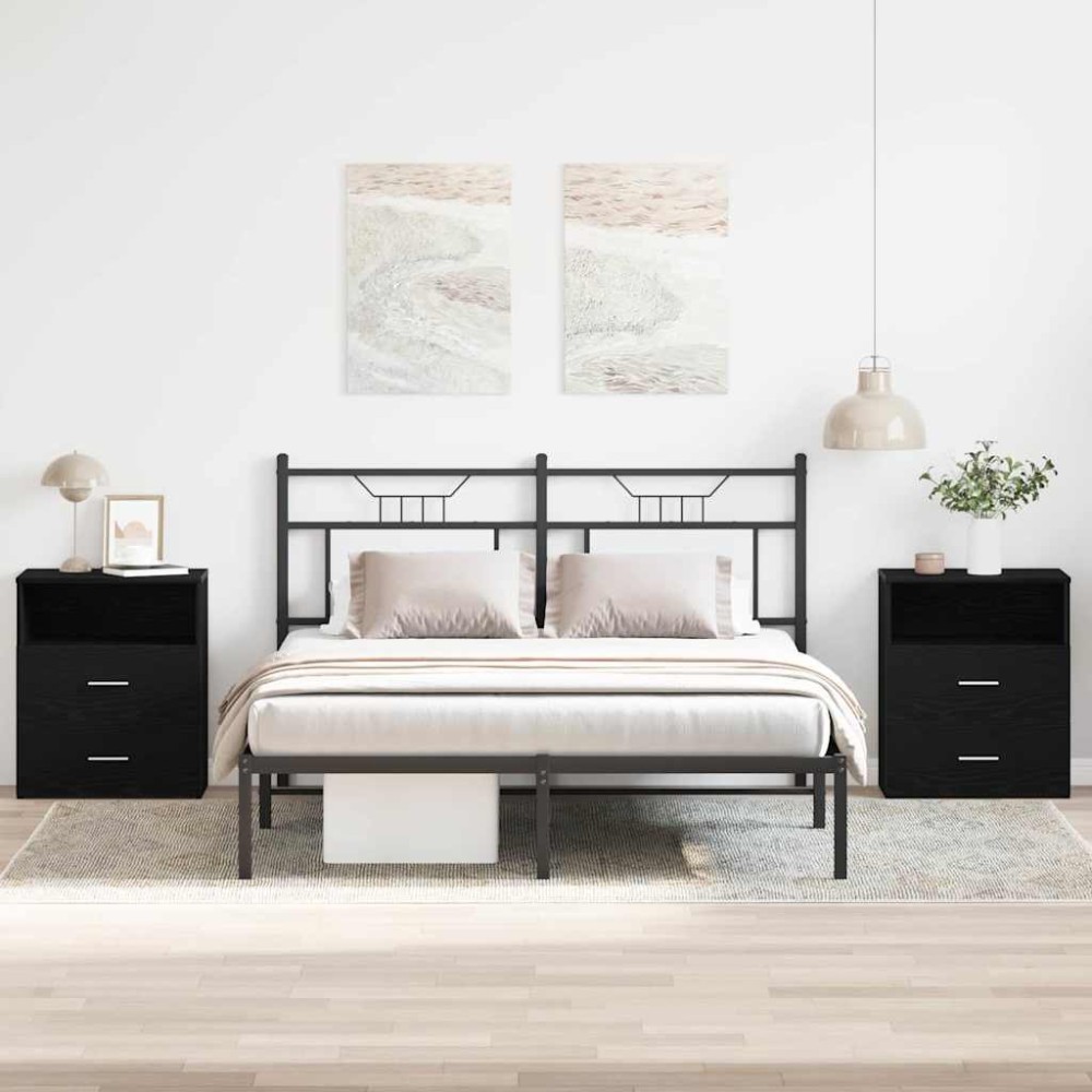 vidaXL Κομοδίνο 2 τεμ. Μαύρη Οξυά 50x32x60cm Επεξεργασμένο Ξύλο