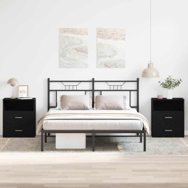 vidaXL Κομοδίνο 2 τεμ. Μαύρη Οξυά 50x32x60cm Επεξεργασμένο Ξύλο