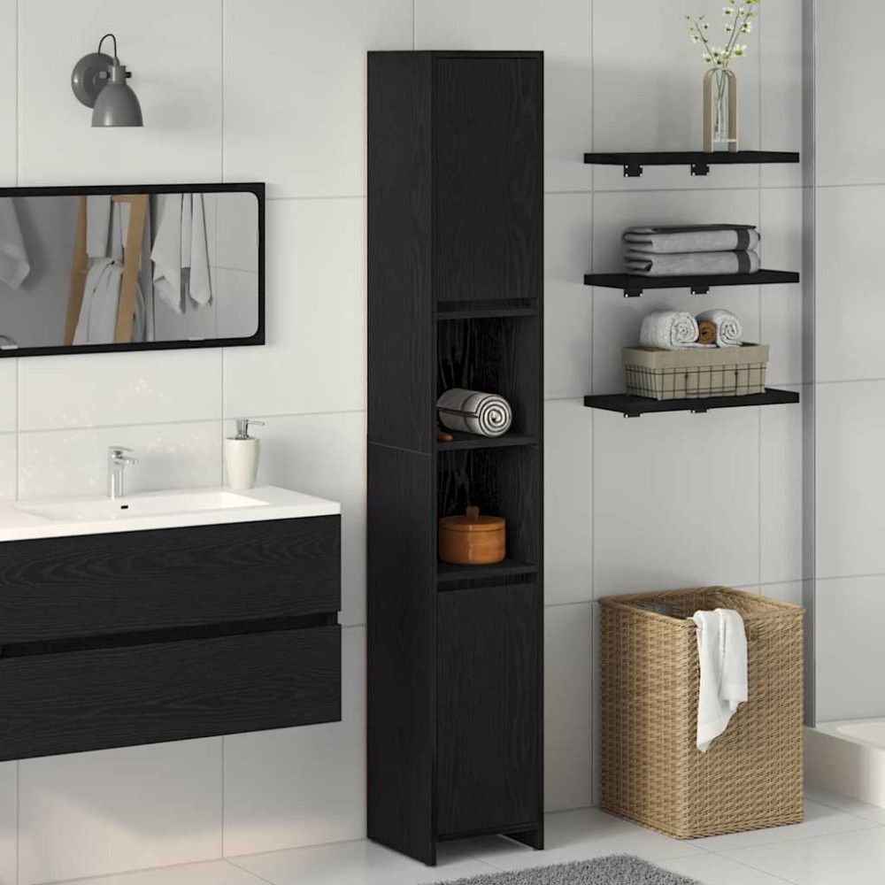 vidaXL Ντουλάπι Μπάνιου Μαύρη Οξυά 30x30x183,5cm 1 τεμ.