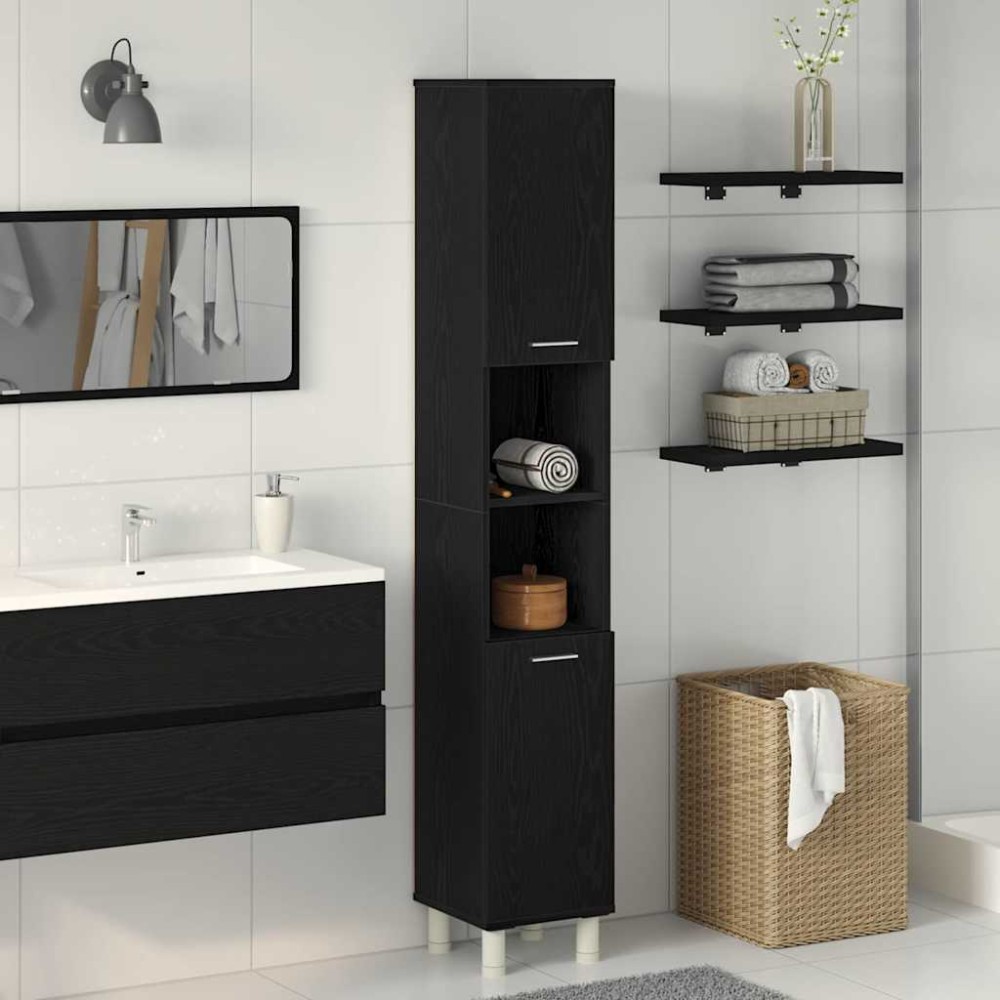 vidaXL Ντουλάπι Μπάνιου Μαύρη Οξυά 30x30x179cm Επεξεργασμένο Ξύλο 1 τεμ.