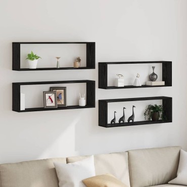 vidaXL Ράφια Τοίχου Επιτοίχιο 4 τεμ. Μαύρη Οξυά 80x15x26cm