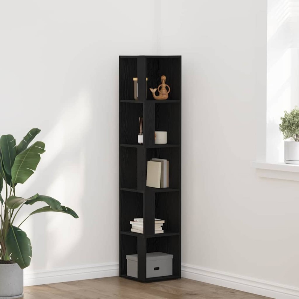 vidaXL Γωνιακά ράφια 33x33x165cm Επεξεργασμένο Ξύλο Μαύρη Δρυς