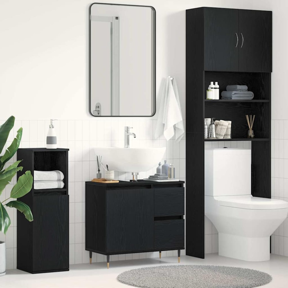 vidaXL Ντουλάπι Μπάνιου Μαύρη Οξυά 65x33x60cm Επεξεργασμένο Ξύλο 1 τεμ.