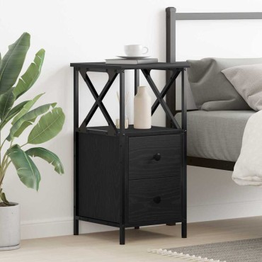 vidaXL Κομοδίνο Μαύρη Οξυά 34x35,5x70cm Επεξεργασμένο Ξύλο 1 τεμ.