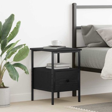 vidaXL Κομοδίνο Μαύρη Οξυά 34x36x50cm Επεξεργασμένο Ξύλο 1 τεμ.
