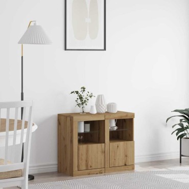 vidaXL Πλευρικό Τραπέζι LED 2 τεμ. 41x37x67cm Επεξεργασμένο Ξύλο