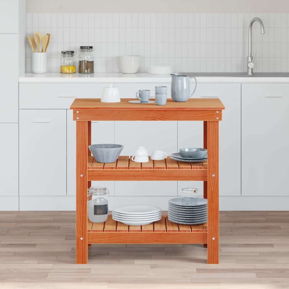 vidaXL Πάγκος εργασίας με ράφι Κερωτό καφέ 78,5 x 50 x 80 εκ.