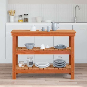 vidaXL Πάγκος εργασίας με ράφι Καφέ κεριού 110,5 x 50 x 80 cm