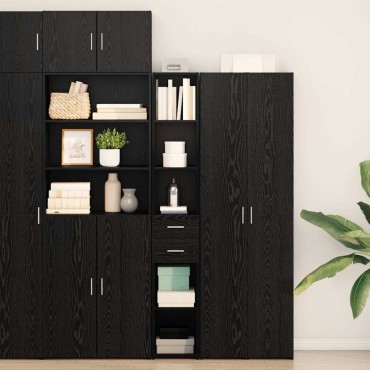 vidaXL Βιβλιοθήκη με συρτάρι Μαύρη Οξυά 30x42.4x185.2cm 1 τεμ.
