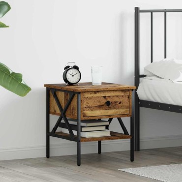 vidaXL Κομοδίνο με συρτάρι Παλαιό ξύλο 40x42x45cm 1 τεμ.