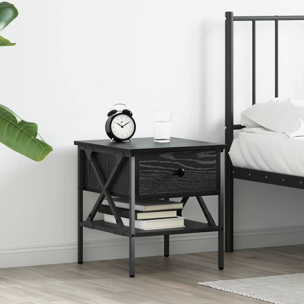 vidaXL Κομοδίνο με συρτάρι Μαύρη δρυς 40x42x45cm 1 τεμ.