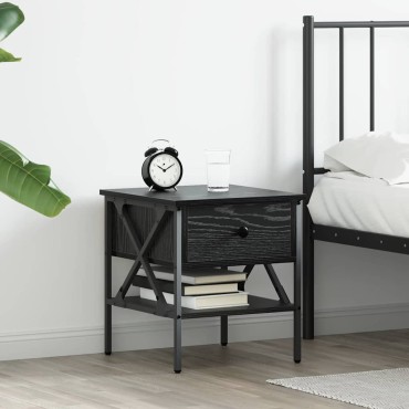 vidaXL Κομοδίνο με συρτάρι Μαύρη δρυς 40x42x45cm 1 τεμ.