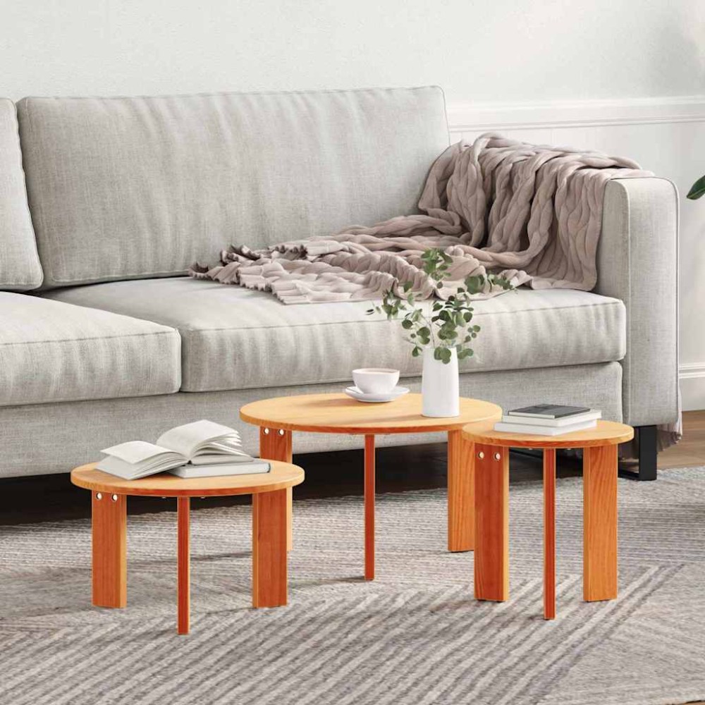 vidaXL Τραπεζάκι σαλονιού 3 τεμ. Κερωτό καφέ 47,5x47,5x27cm