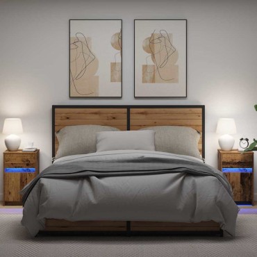vidaXL LED Κρεβατάκι Ντουλάπα 2 τεμ. Παλαιό ξύλο 38x34x61cm