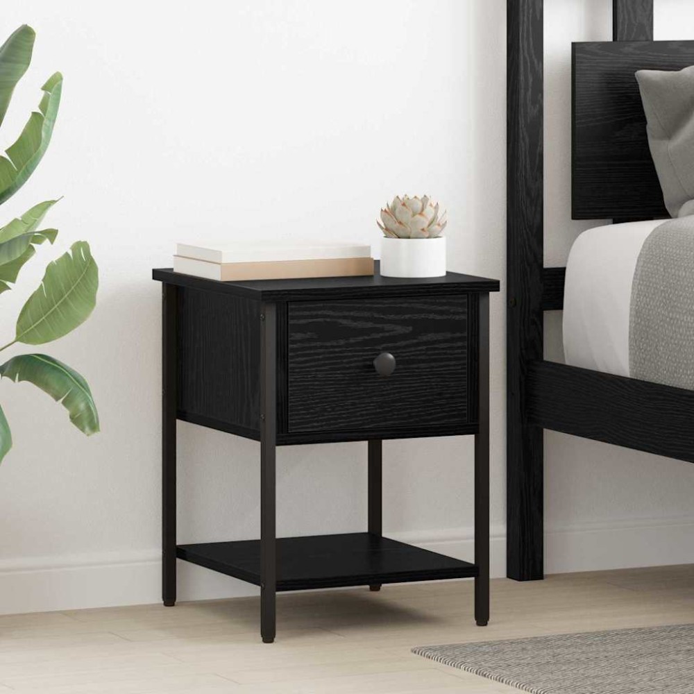 vidaXL Κομοδίνο 2 τεμ. Μαύρη Οξυά 34x35,5x45cm Επεξεργασμένο Ξύλο