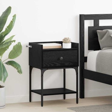 vidaXL Κομοδίνο Μαύρη Οξυά 40x29x60cm Επεξεργασμένο Ξύλο 1 τεμ.
