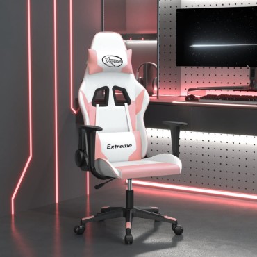vidaXL Καρέκλα Gaming Λευκό και Ροζ από Συνθετικό Δέρμα 66,5x61x(118-127,5)cm 1 τεμ.