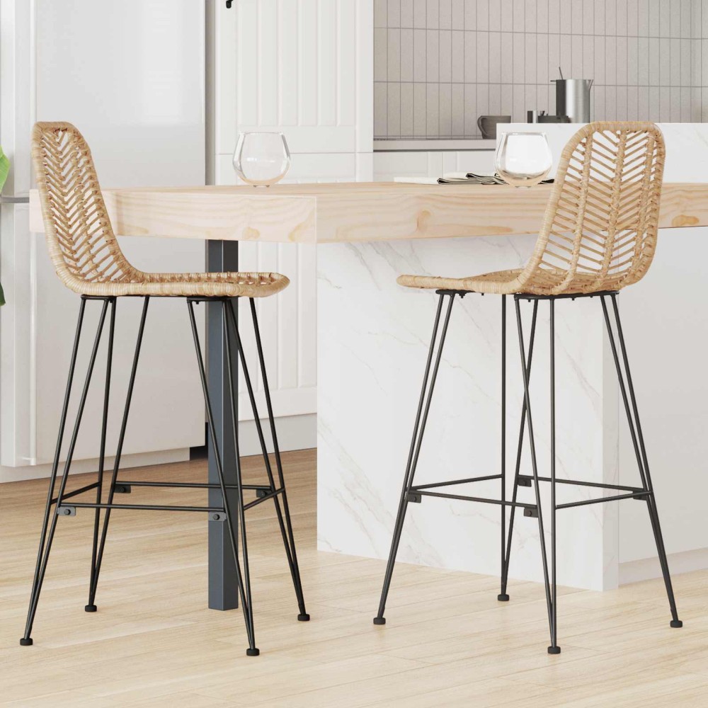 vidaXL Καρέκλα Μπαρ 2 τεμ. Φυσικό 44x52x111cm Καλάμι και Σίδερο