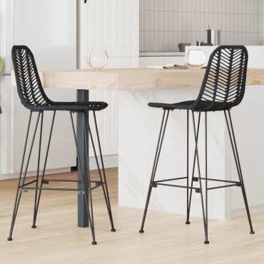 vidaXL Καρέκλα Μπαρ 2 τεμ. Μαύρο 44x52x111cm Καλάμι και Σίδερο