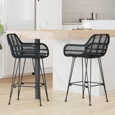 vidaXL Καρέκλα Μπαρ 2 τεμ. Μαύρο 55x52x92cm Καλάμι και Σίδερο