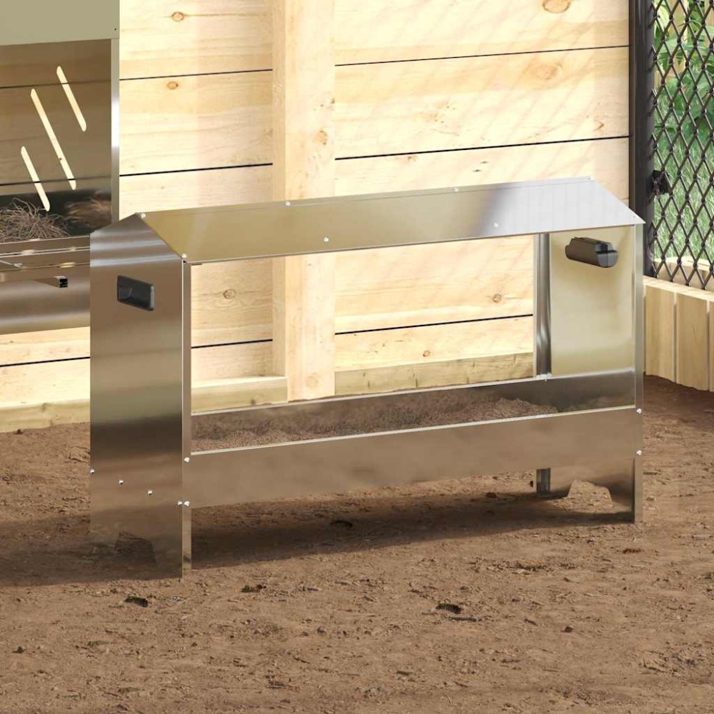 vidaXL Τάφος ταΐσματος κοτόπουλων Ασημί 81 x 32 x 53,5 εκ