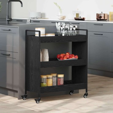 vidaXL Καρότσι Κουζίνας Μαύρη Οξυά 70x30x82cm Επεξεργασμένο Ξύλο 1 τεμ.