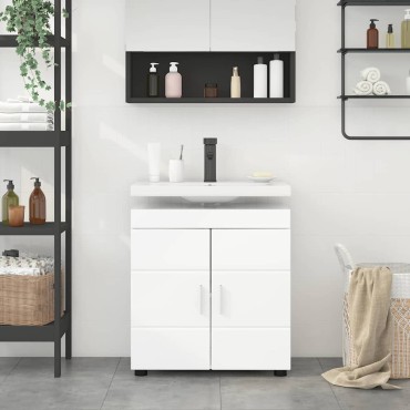 vidaXL Σετ Ντουλαπιών Μπάνιου TULUM Υψηλής γυαλάδας λευκό 60x34x63cm