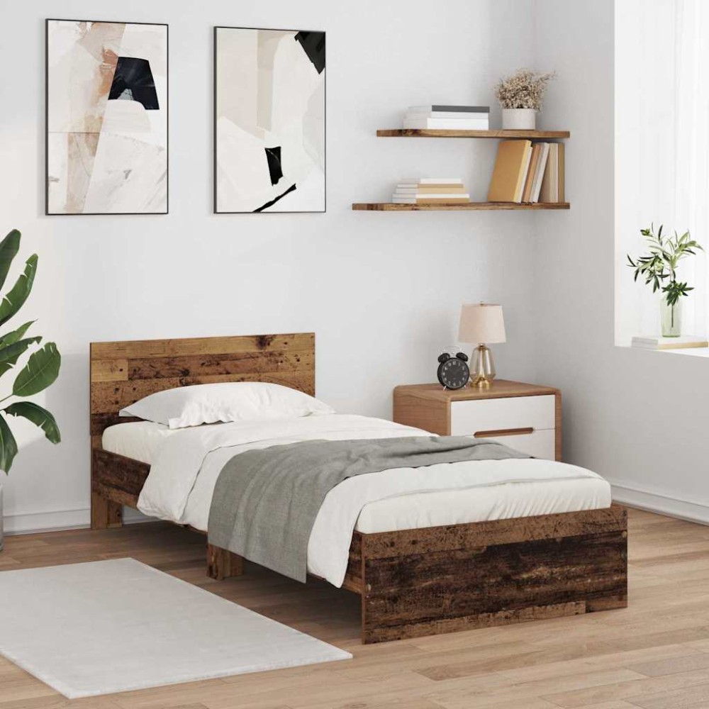 vidaXL Σκελετός Κρεβατιού Παλιό Ξύλο 90 x 190 cm Επεξεργασμένο Ξύλο