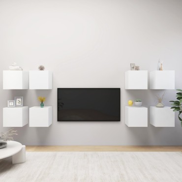 vidaXL Έπιπλα Τηλεόρασης Κρεμαστά 8 τεμ. Λευκό 30,5x30x30cm