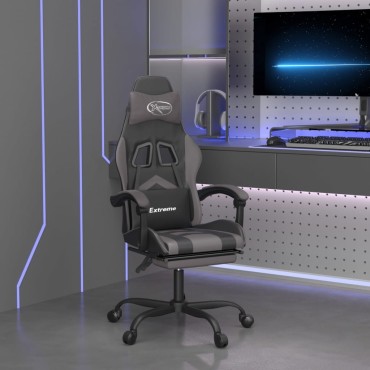 vidaXL Καρέκλα Gaming Μασάζ Υποπόδιο Μαύρο/Γκρι από Συνθετικό Δέρμα 57,5x59,5x(121-131)cm 1 τεμ.