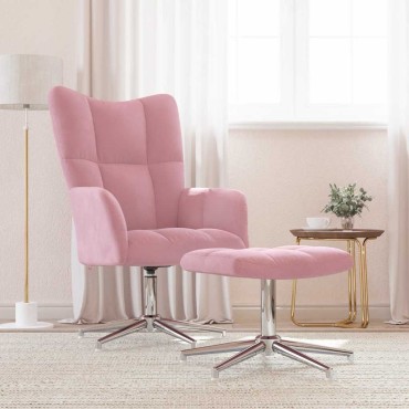 vidaXL Πολυθρόνα Relax Ροζ Βελούδινη με Σκαμπό 62x68x98cm 1 τεμ.