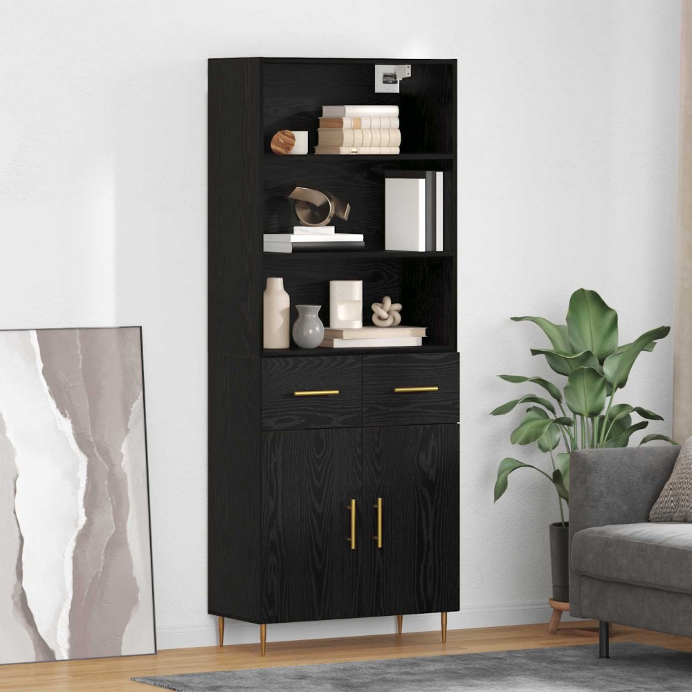 vidaXL Highboard Μαύρη Οξυά 69,5x34x180cm Επεξεργασμένο Ξύλο 1 τεμ.