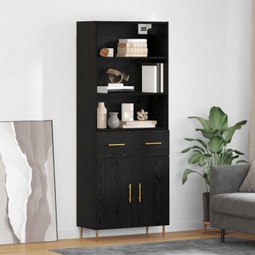vidaXL Highboard Μαύρη Οξυά 69,5x34x180cm Επεξεργασμένο Ξύλο 1 τεμ.