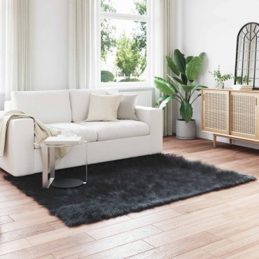 vidaXL Ψεύτικο Δέρμα Προβάτου Χαλί Tafalla Μαύρο 140x200cm