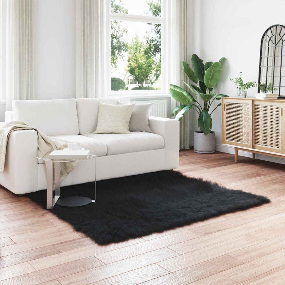 vidaXL Χαλί από τεχνητό πρόβειο δέρμα TAFALLA Μαύρο 160x160cm