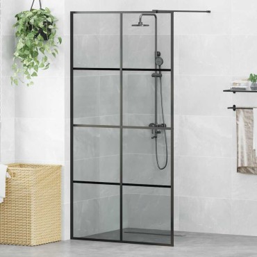 vidaXL Τοίχος Ντους Walk-in Μαύρο 100 x 195 cm σκληρυμένο γυαλί