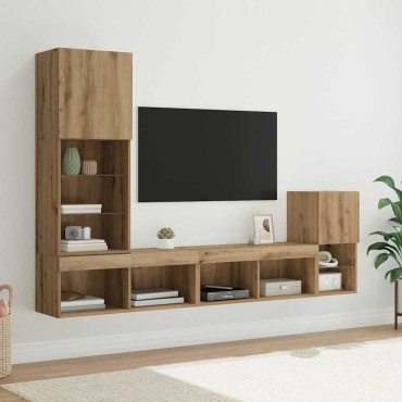 vidaXL Μονάδες Τοίχου Τηλεόρασης 4 τμχ. Artisan Oak Επεξεργασμένο Ξύλο