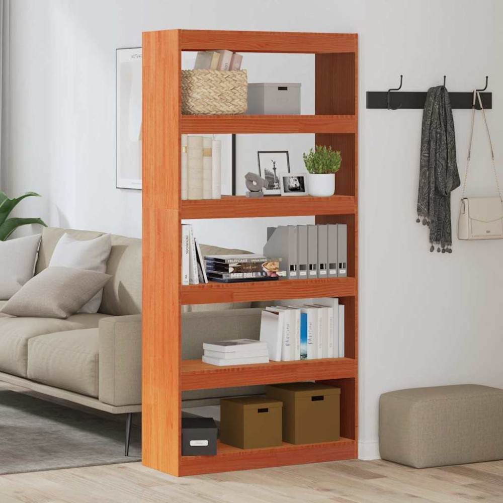 vidaXL Βιβλιοθήκη Κερωτό καφέ 80x30x167,5cm Στερεά ξυλεία πεύκου 1 τεμ.