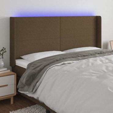 vidaXL Κεφαλάρι Κρεβατιού LED Σκούρο Καφέ 203x16x118/128cm Υφασμάτινο 1 τεμ.