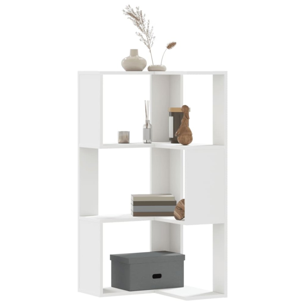 vidaXL Βιβλιοθήκη Γωνιακή 3 Επ. Λευκή 50x50x102cm Επεξ. Ξύλο 1 τεμ.