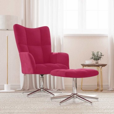 vidaXL Πολυθρόνα Relax Μπορντό Βελούδινη με Σκαμπό 62x68x98cm 1 τεμ.