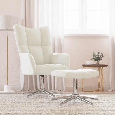 vidaXL Πολυθρόνα Relax Λευκό Κρεμ Βελούδινη με Σκαμπό 62x68x98cm 1 τεμ.