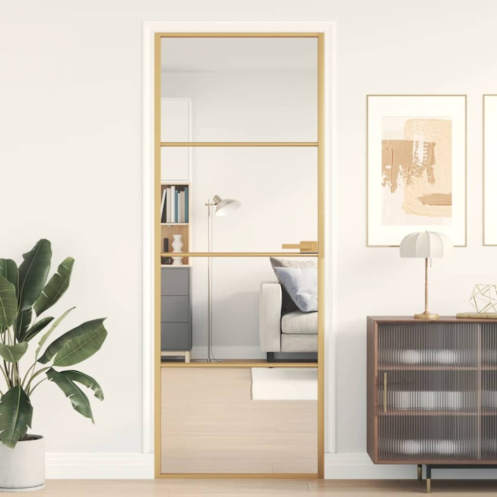 vidaXL Εσωτερική Πόρτα Χρυσή 76 x 201,5 εκ. Ψημένο Γυαλί & Αλουμίνιο